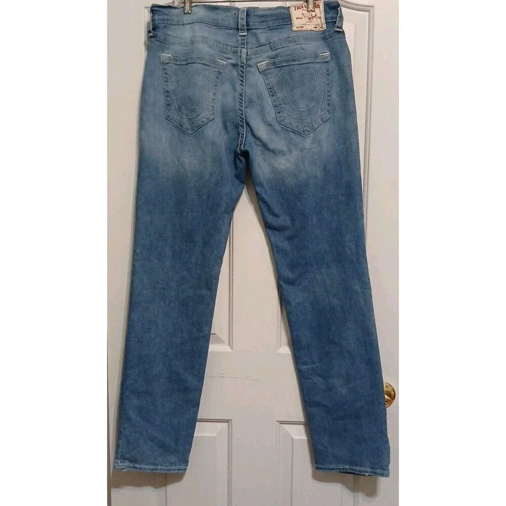 True Religion Mens Geno Relaxed Slim Medium Wash Blue Jeans Straight Leg 36x33